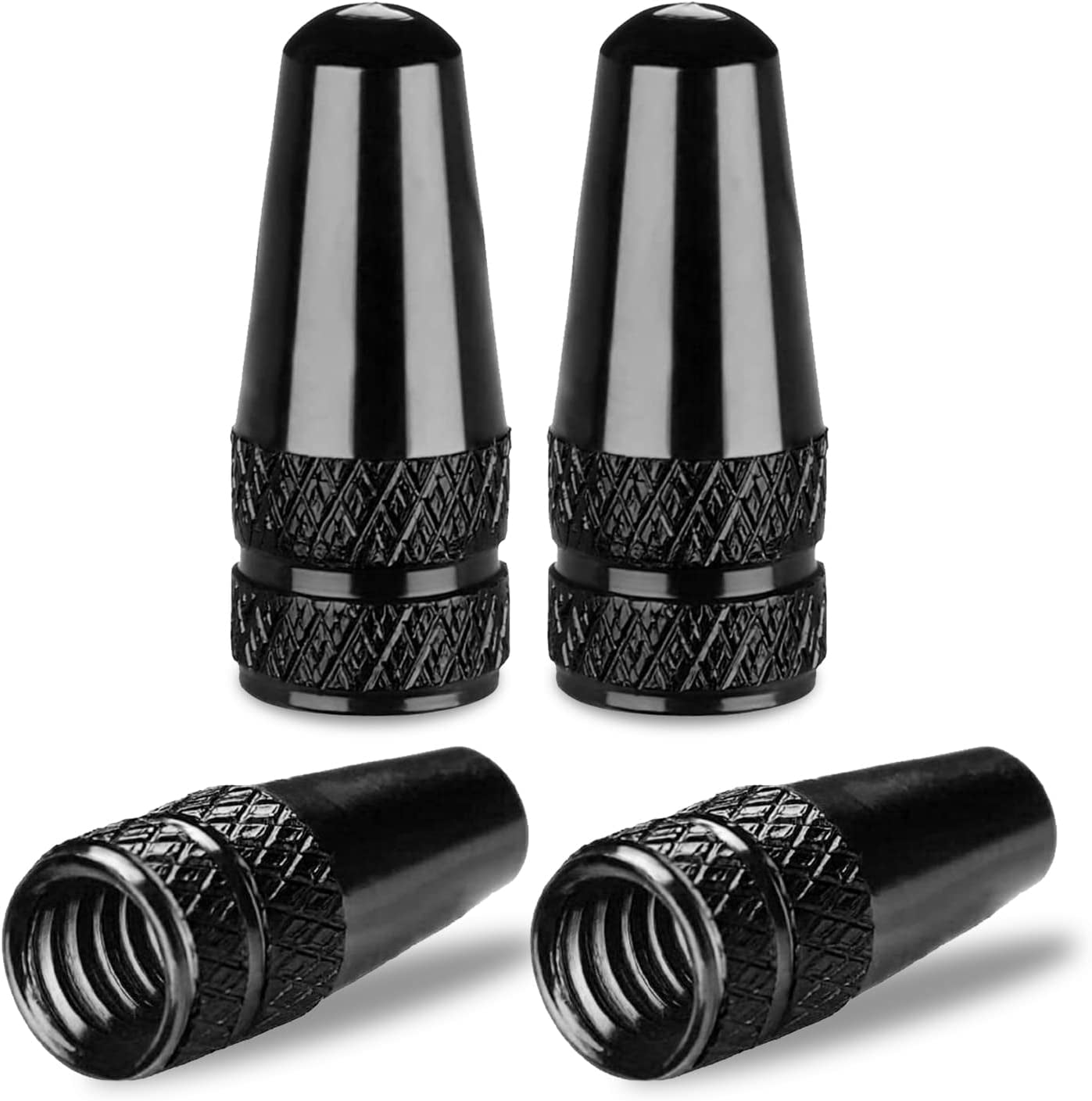 Pack of 4 Presta Valve Caps Anodized Aluminum Alloy Bicycle Bike Tire Caps Dust Covers (Black)