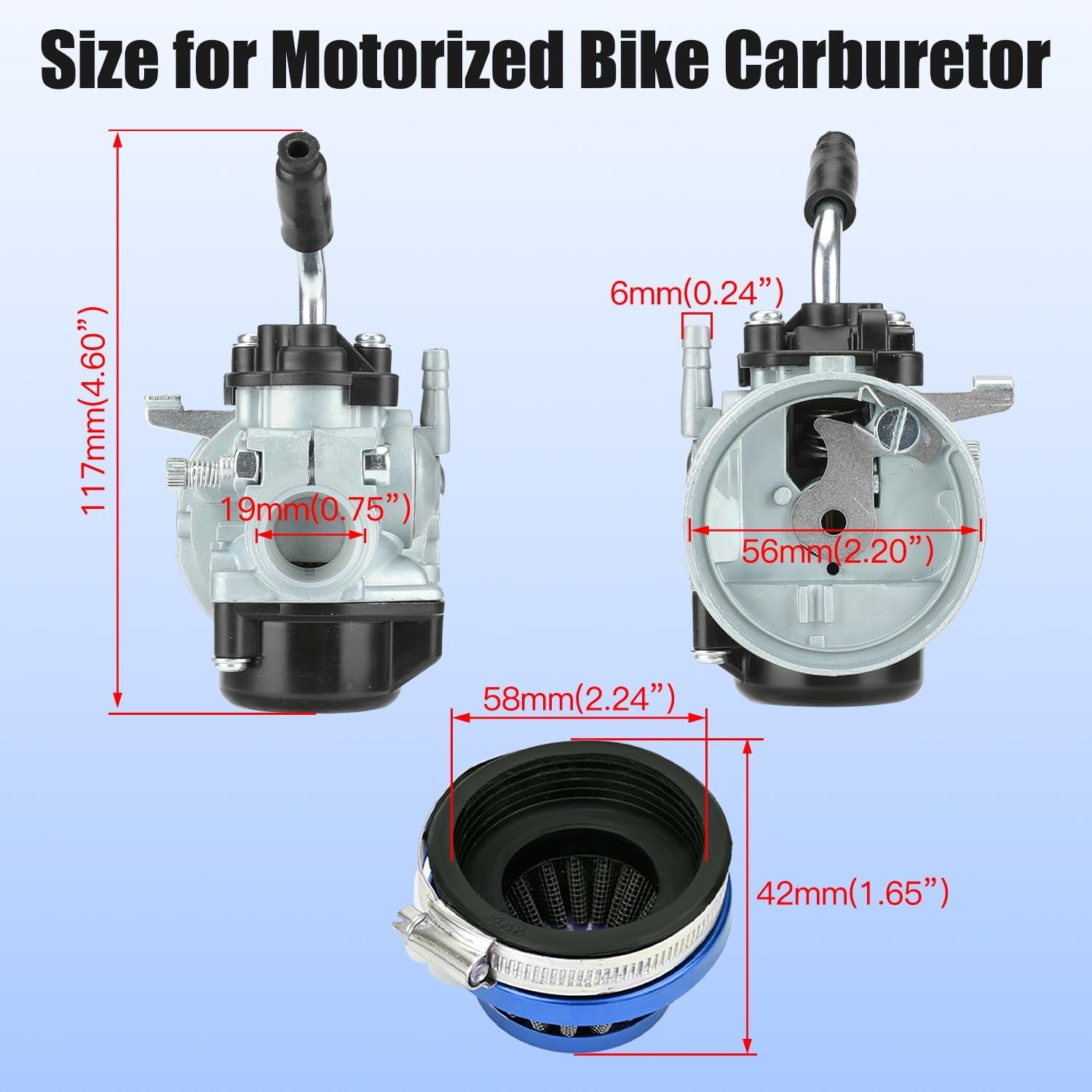 2 Stroke 80Cc Engine Racing Carburetor Air Filter Kit for 100Cc 49Cc 50Cc 66Cc Engine Motorized Moto Bike Motorcycle Bicycle Gas Motor Chinese Scooter Moped Dirt Bike High Performance Parts