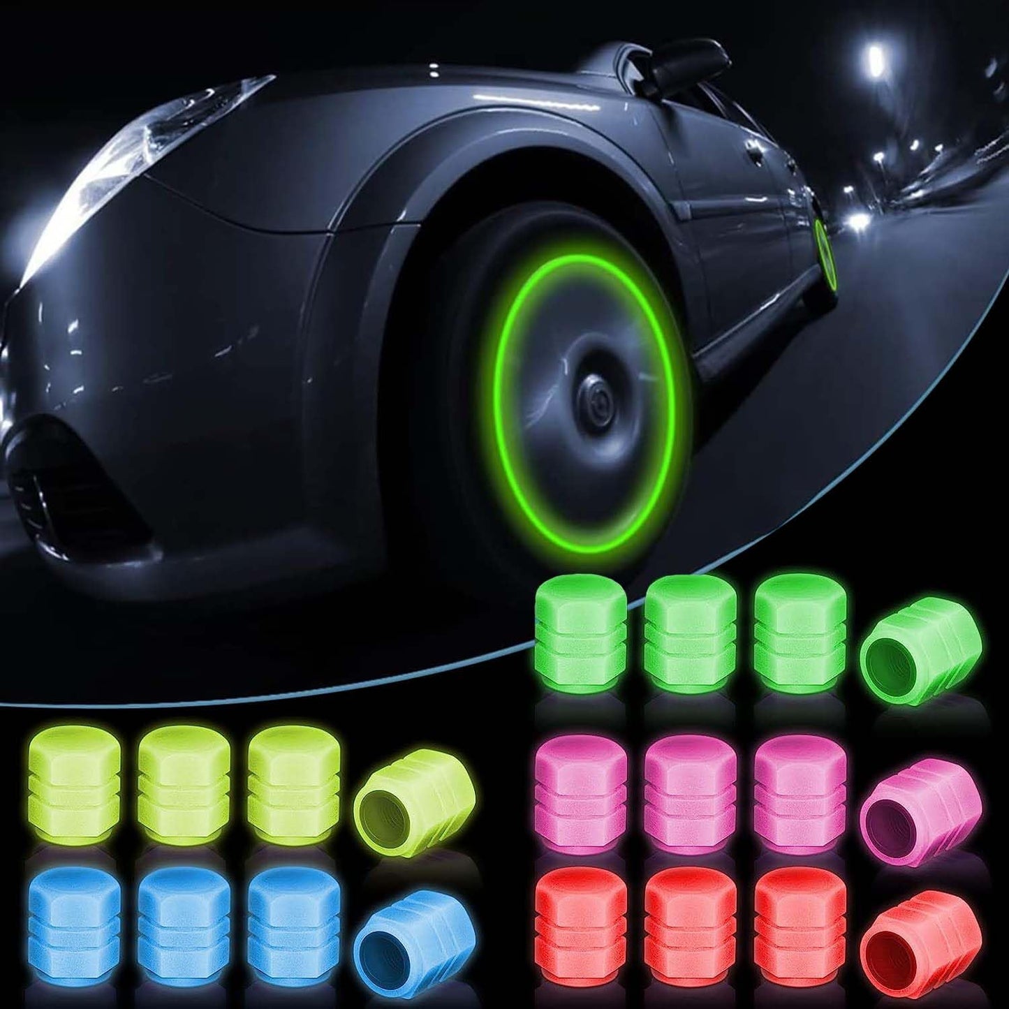 25 PCS Universal Fluorescent Car Tire Valve Caps,Durable Glow in Tire Caps for Most Cars, Suvs, Trucks, Motorcycles and Bicycles 5 Colors to Choose From