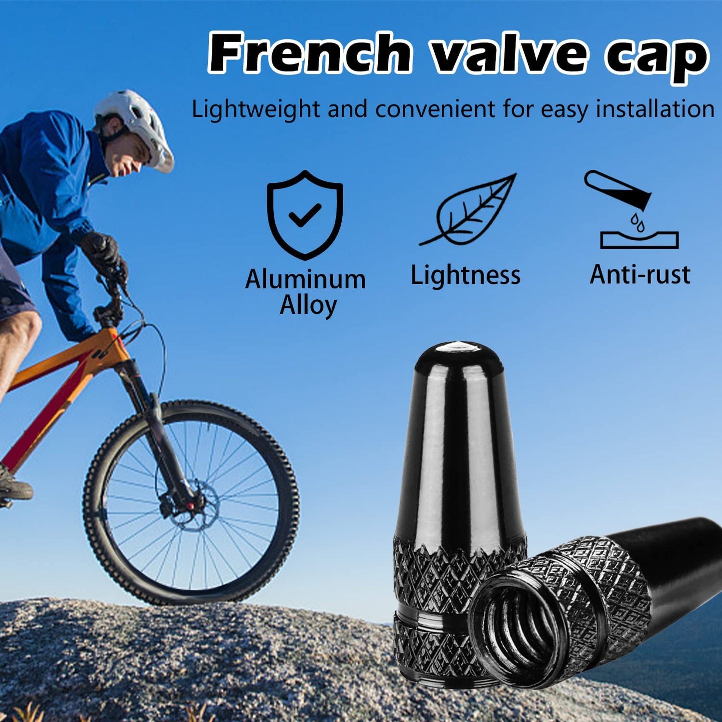 Pack of 4 Presta Valve Caps Anodized Aluminum Alloy Bicycle Bike Tire Caps Dust Covers (Black)